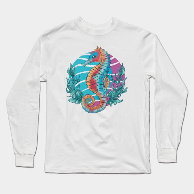 Colorful Seahorse Long Sleeve T-Shirt by EzekRenne